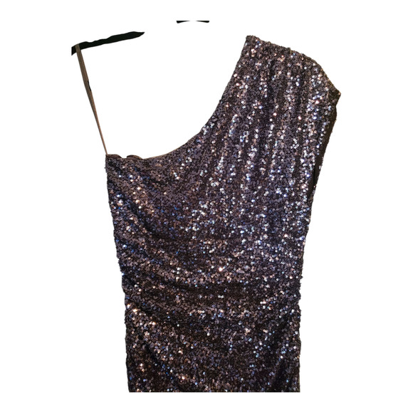 Lauren Ralph Lauren Evening Gray Silver Sequin One Shoulder Mini Dress Size 4 - Picture 2 of 7
